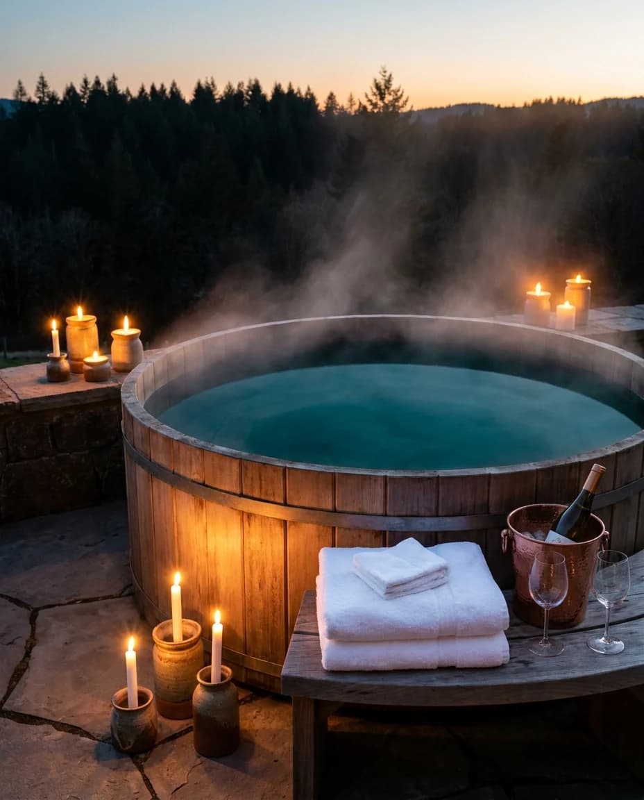 Jacuzzi extérieur au crépuscule
